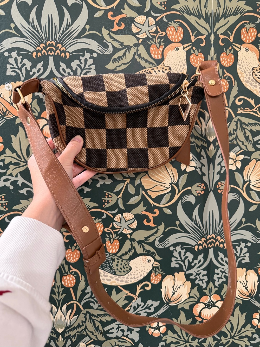 Brown Checkered Crossbody Bag and wallet - Women